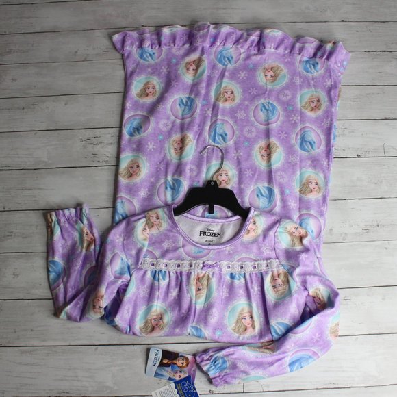 Disney Frozen Girl's Nightgown Size 8 Purple Elsa Pajama Gown - Picture 5 of 5